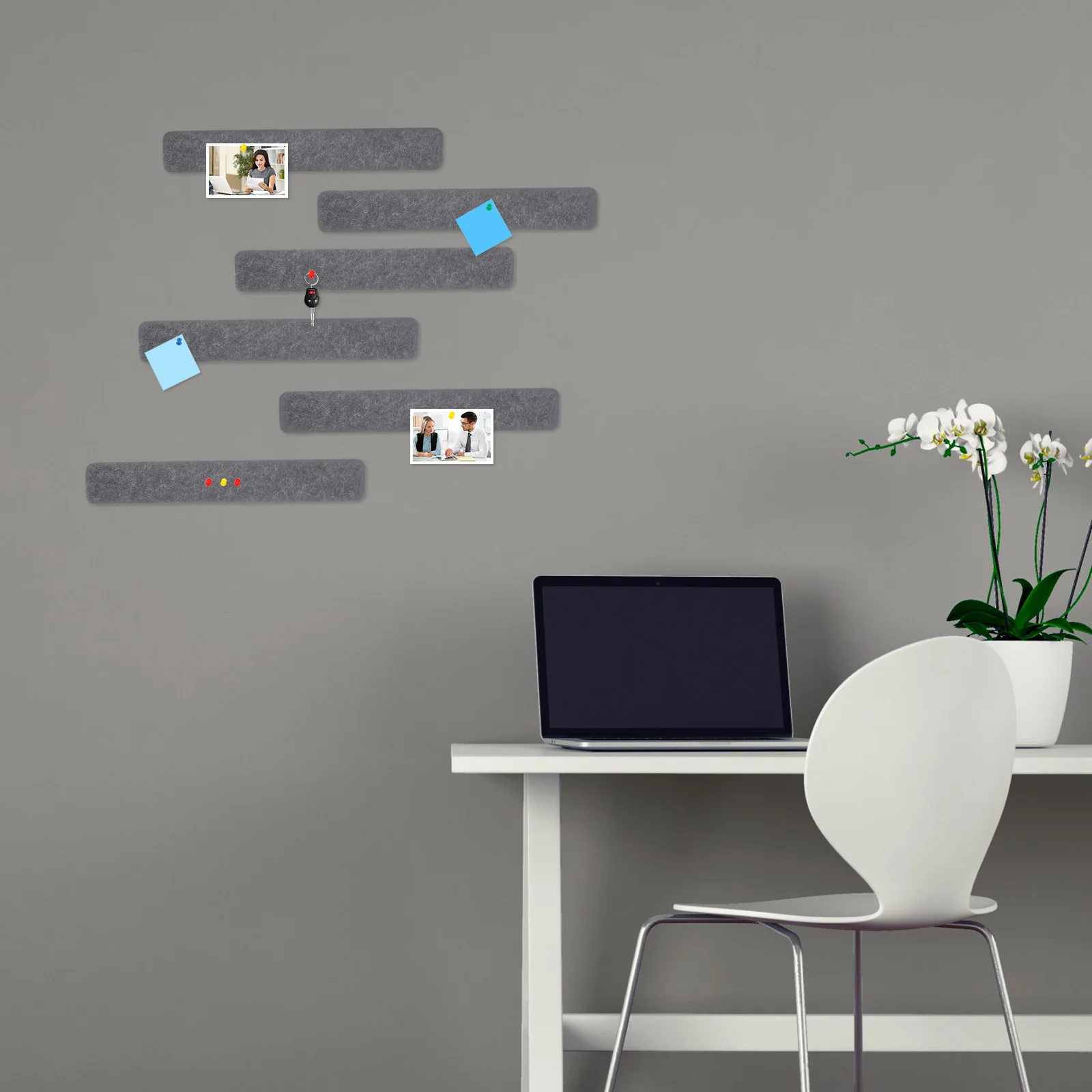 8Pcs Bulletin Board Felt Strips Wall Mounted Memo Bar for Organizing Notes Tasks Decorative Felt Tile Board Pin Strip