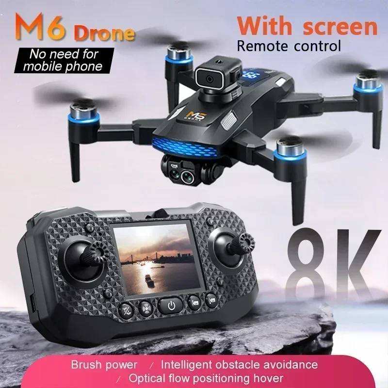 M6 Screen RC Drone Brushless Motor Professional 8K HD Aerial Photography Obstacle Avoidance UAV Four-Rotor Helicopter Toys 2025