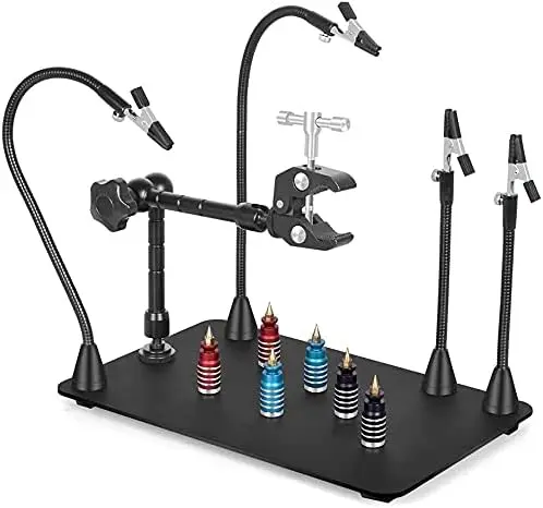 

Magnetic Soldering Station with Heavy Base, Adjustable Arms, and PCB Holders for Electronic Repair