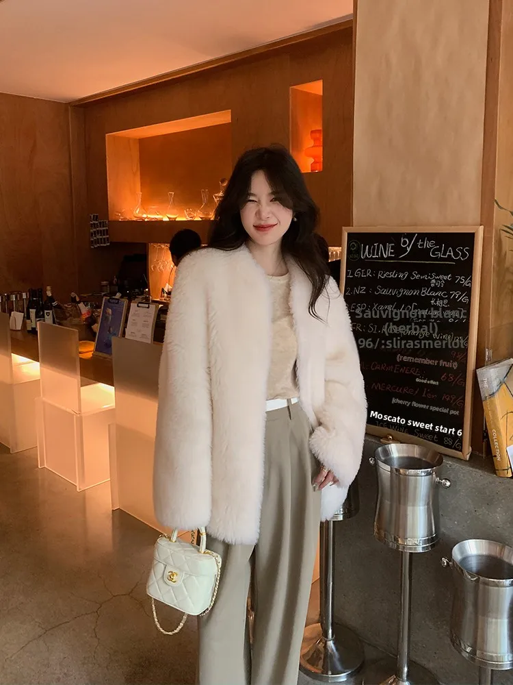 

GG Snowy Lamb Fur Coat Women's eepskin Jaet Warmth Long Sve Mid-Length Korean Sle Thiened Winter New Arrival