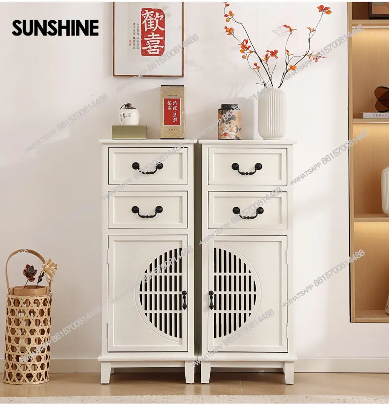 New Chinese-style solid wood chest cabinet, living room storage against the wall tea display cabinet