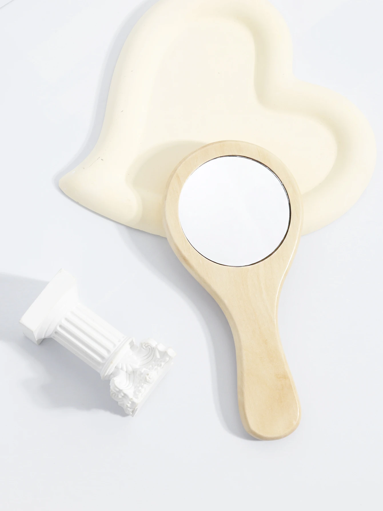 Espejo de madera portátil para viajes y portátiles: espejo redondo compacto de mano para belleza y maquillaje, especial para pelucas de cabello real
