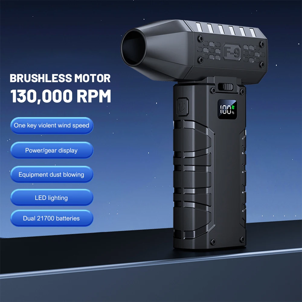 

130000RPM Violent Fan Powerful Air Blower 100-Speed Gear Display Mini Turbo Jet Fan Electric Air Duster With Led Lighting 120W