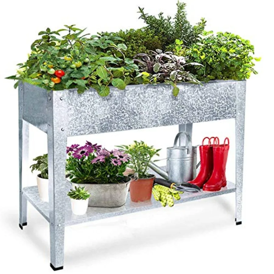 Galvanized Raised Garden Bed for Vegetables Elevated Planter Box with Legs Outdoor Patio Apartment Herb Container Metal