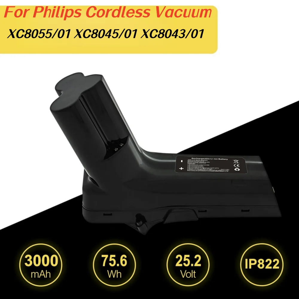 

25.2V High Capacity Replacement Battery For Philips SpeedPro Max Aqua Stick XC8055/01 XC8045/01 XC8043/01 Cordless Vacuum.