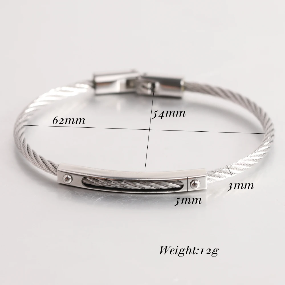 VQYSKO Stainless Steel Thin Wire Twist Bracelet Masculine Jewellery Father's Day Gifts For Him Clasped Matte Black Lisa Angel