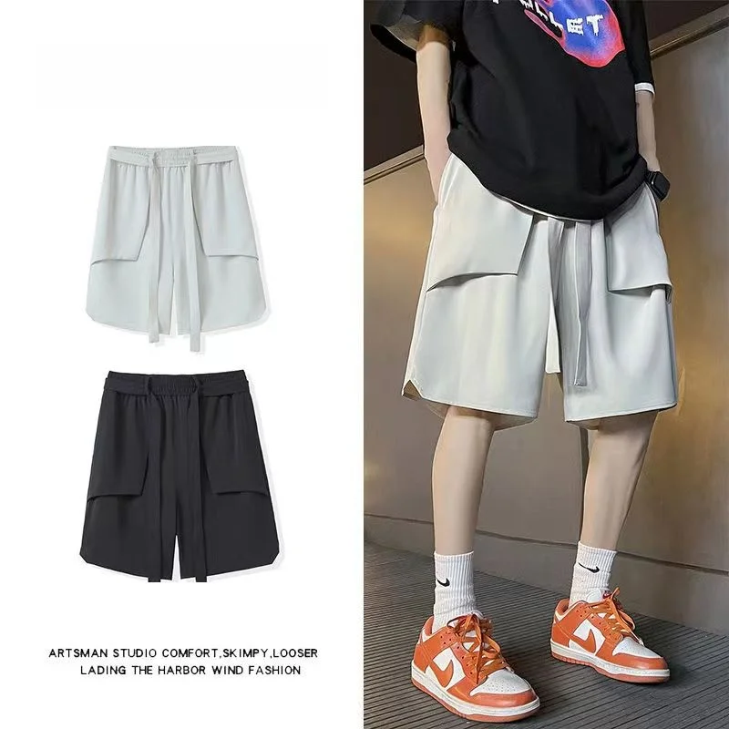 

Свободные прямые брюки-карго из ледяного шелка для мужчин и женщин, летние новые тонкие повседневные брюки с множеством карманов для отдыха