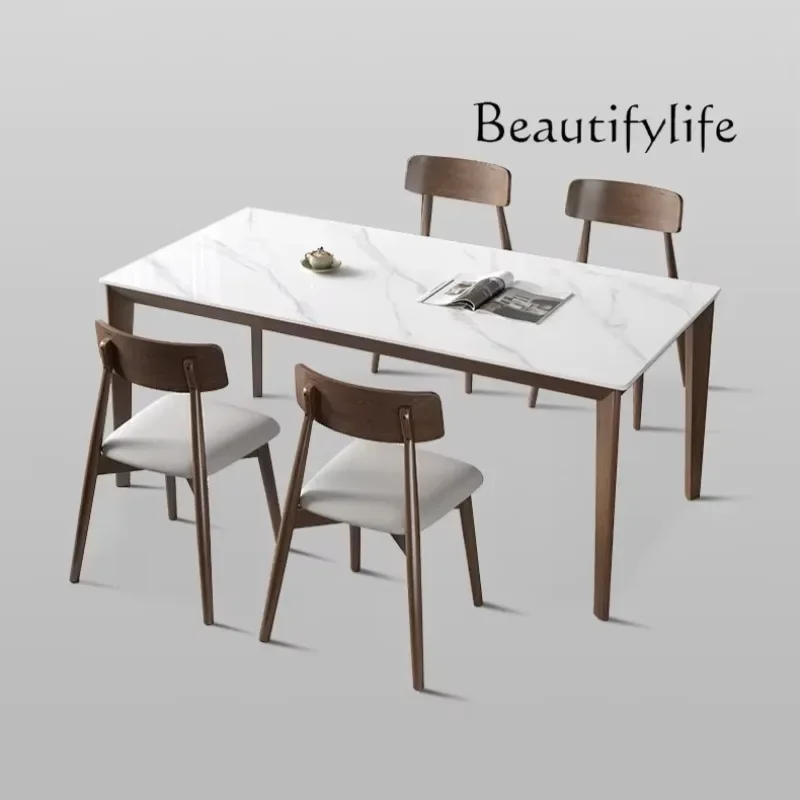 Italian rock slab dining table rectangular modern simple small household Nordic solid wood rock slab dining table