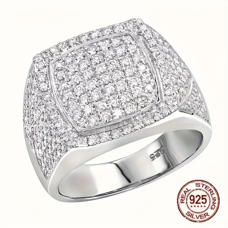 Classic 925 Sterling Silver Wedding Band Rings For Men Vintage Wide Version Micro Zircon Stone Icy Out Pinky Hip Hop Ring