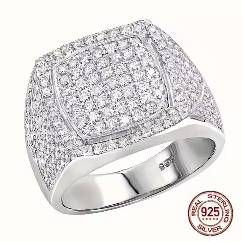 Classic 925 Sterling Silver Wedding Band Rings For Men Vintage Wide Version Micro Zircon Stone Icy Out Pinky Hip Hop Ring