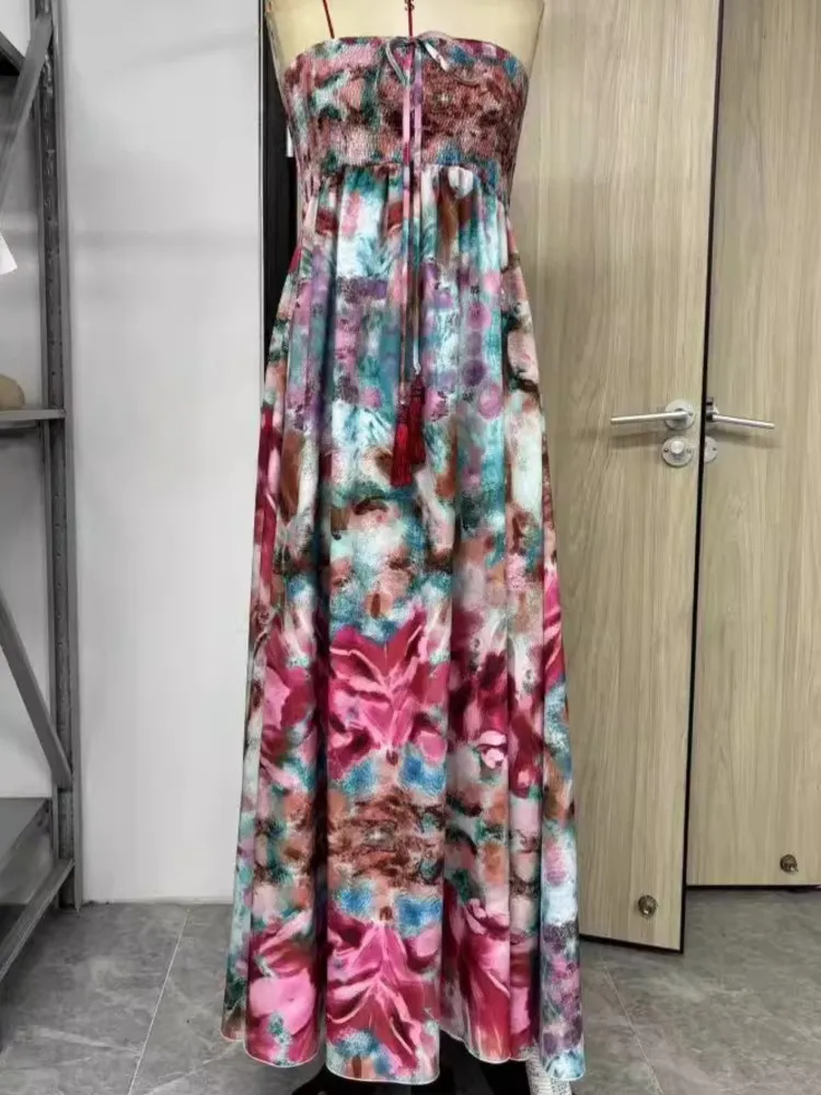 Summer Boho Printing Fashion Strapless Dress Women Beach Maxi Dress Floral Off Shoulder Sundress Strap High Waist Floral Dress