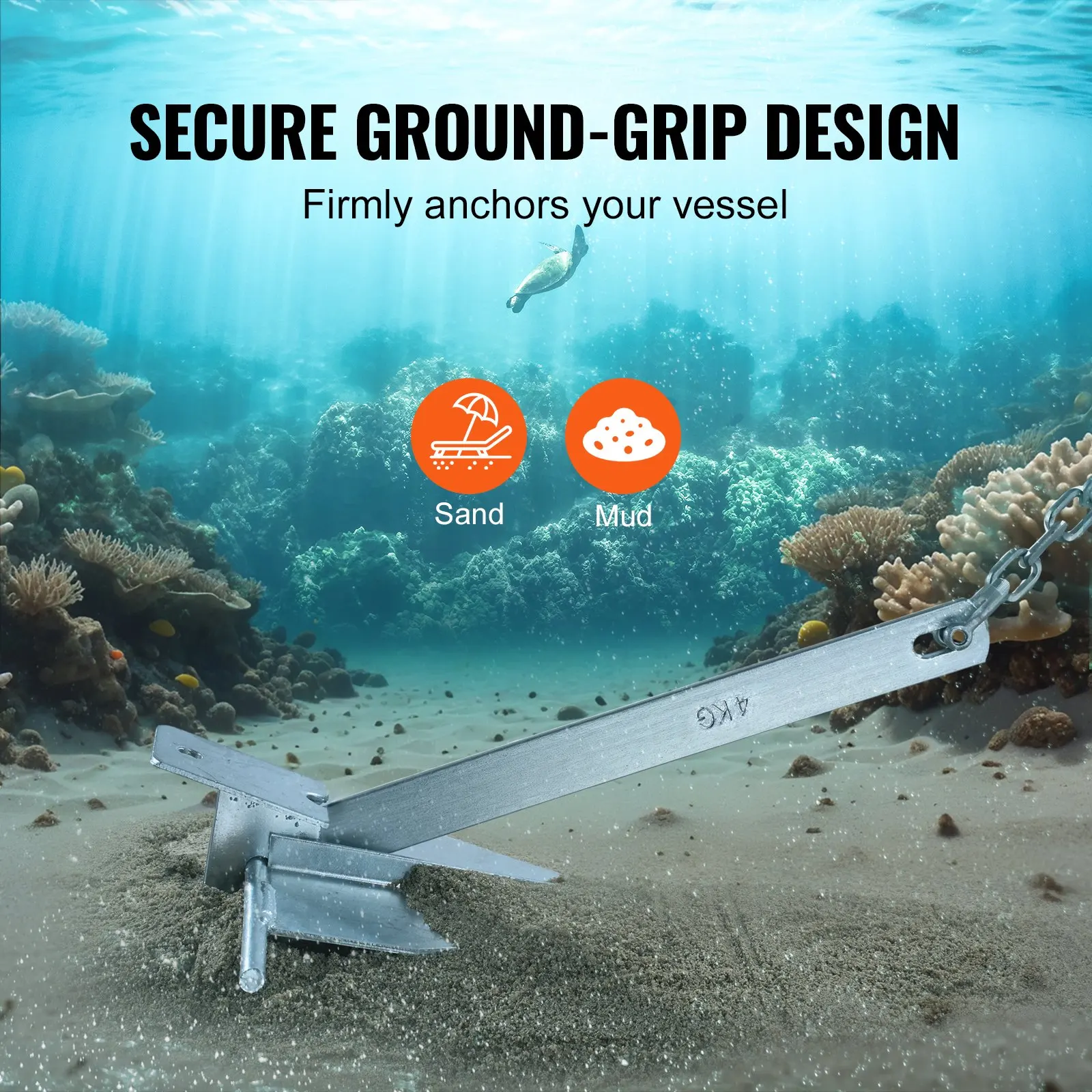 

Fluke Style Anchor Kit, 8.5 LBS Hot-Dipped Galvanized Steel Fluke Anchor With 7.9 Chain, 75 Rope And Two 0.4 Shackles, Marine