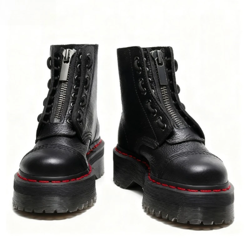 

High Quality Handmade Leather Shoes with Thick Soles High Tops for Autumn and Winter New Woman's Shoe with Round Toe Fashionable