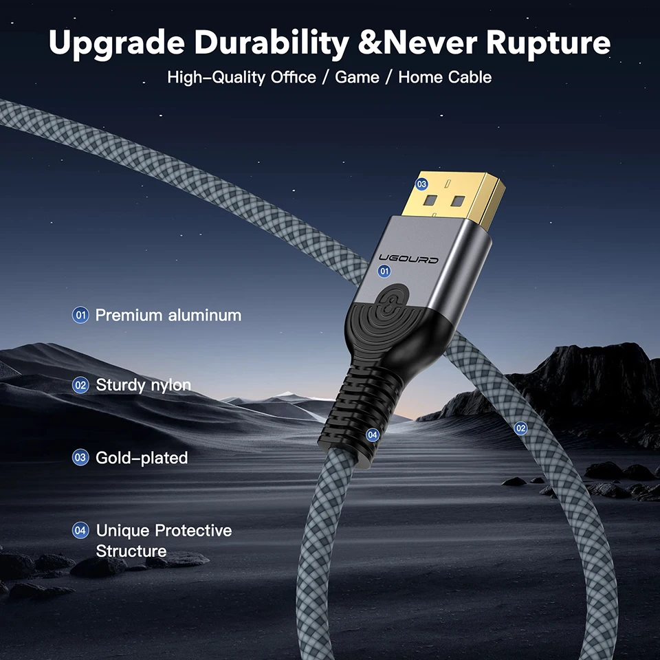 UGOURD DP1.4 Kabel 8K 60HZ DP 1.4 1.2 Kabel 4K 120HZ 144HZ UHD Ultra High Definition Video Displayport Kabel 3m 5m für Projektor – Detail 5