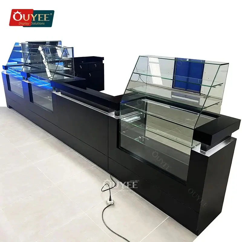 custom.3D Design Service Glass Display Shelf Shelves Smoke Shop Display Led Display Stand Glass Counter S