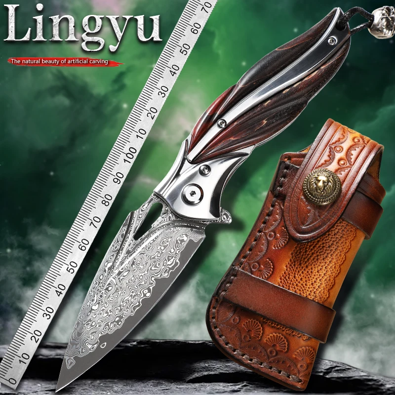 

VG10 Damascus Steel Folding Knife Stabilised Cured Wood Handle Sharp Knife Outdoor Camping Hunting Self Defence Knife EDC Tools