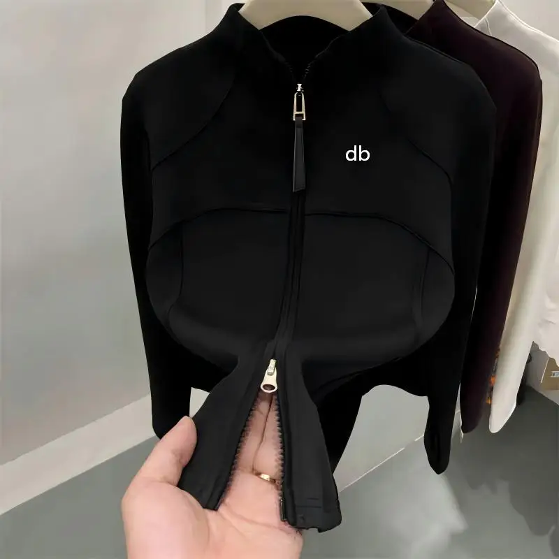 2026 Autumn/Winter Double Zipper Half-Plunge Collar Fitness Long-Sleeved Women's Slim-Fitting Long-Sleeved Sports Coat