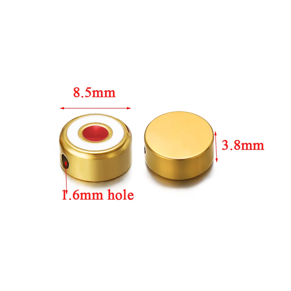 5pcs Stainless Steel Carved Round Enamel Beads Gold Color Bracelets Charms Spacers Necklaces Pendants DIY Jewelry Findings