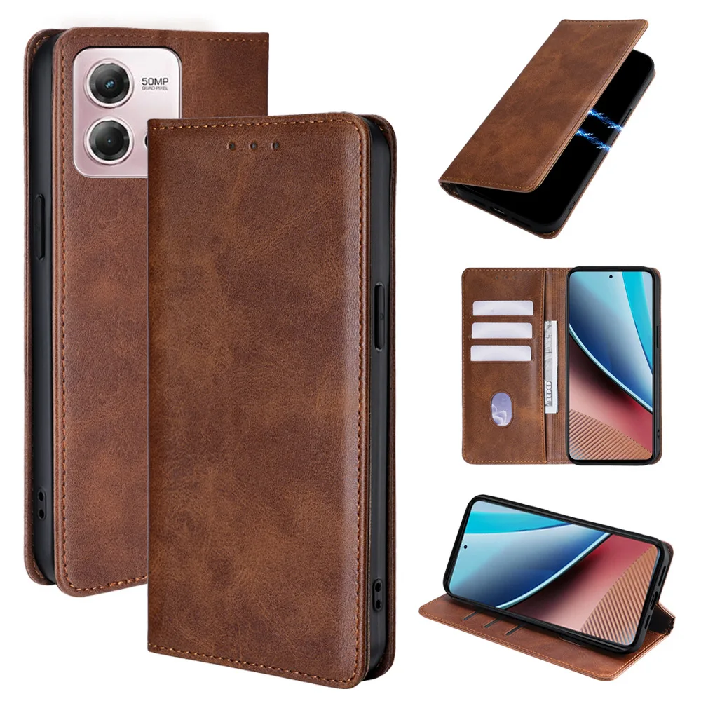 Funda Clásica de Cuero con Tapa Magnética para Moto G82 G72 G62 G52 G71 G41 G31 G200 G30 G20 G10, con 3 Ranuras para Tarjetas