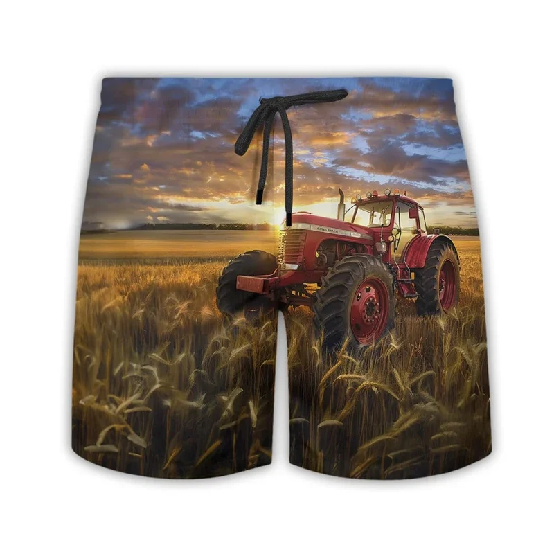 Pantalones cortos con estampado 3D de Tractor Farm para hombre, ropa de granja, pantalones cortos de playa hawaianos, bañadores informales para hombre, pantalones de granjero, Bermudas