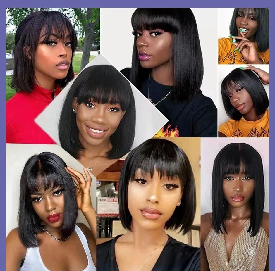 Short Bob Wig With Bangs Human Hair Wig Ready to Go  YaKiStraight 3x1 Lace Bob Wigs Brazilian Huamn Hair Wigs For Black Women