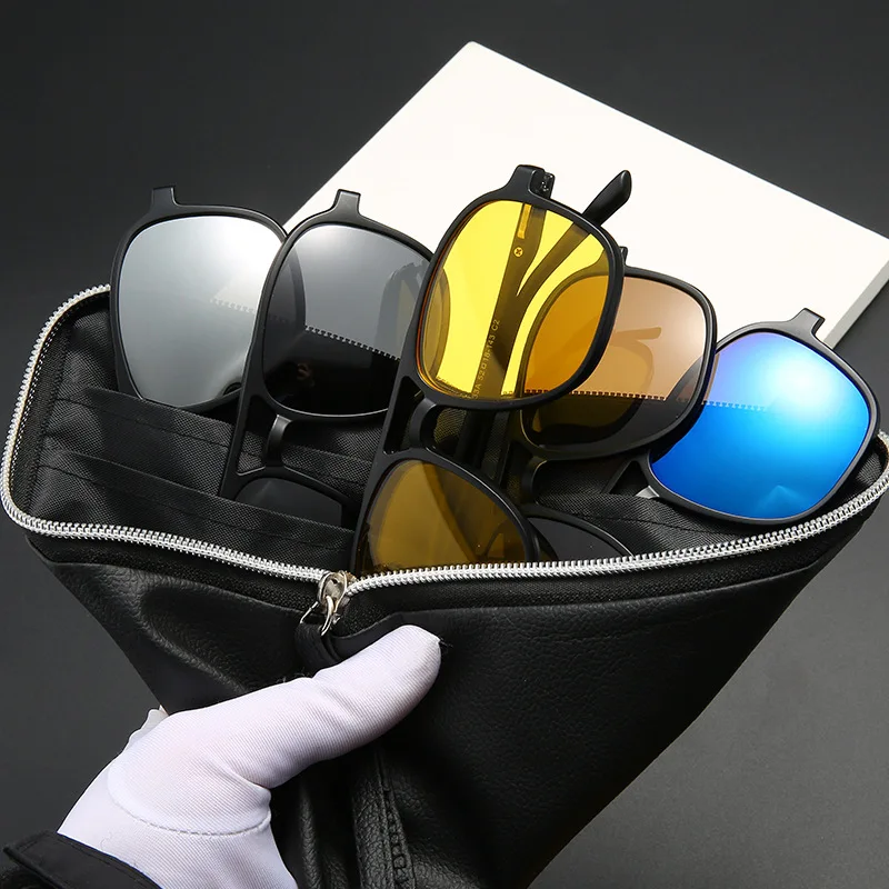 VCKA 6 In 1 Men Women Reading Sunglasses Polarized Optical Magnetic Clip Prescription Custom Glasses Big Frame +1.0 TO+4.0