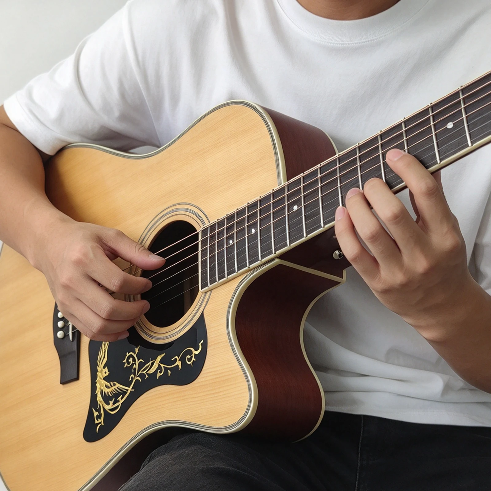 2 Pack Golden Phoenix Acoustic Guitar Pickguards, Self-Adhesive Decorative Pick Guard Stickers for Folk Guitar