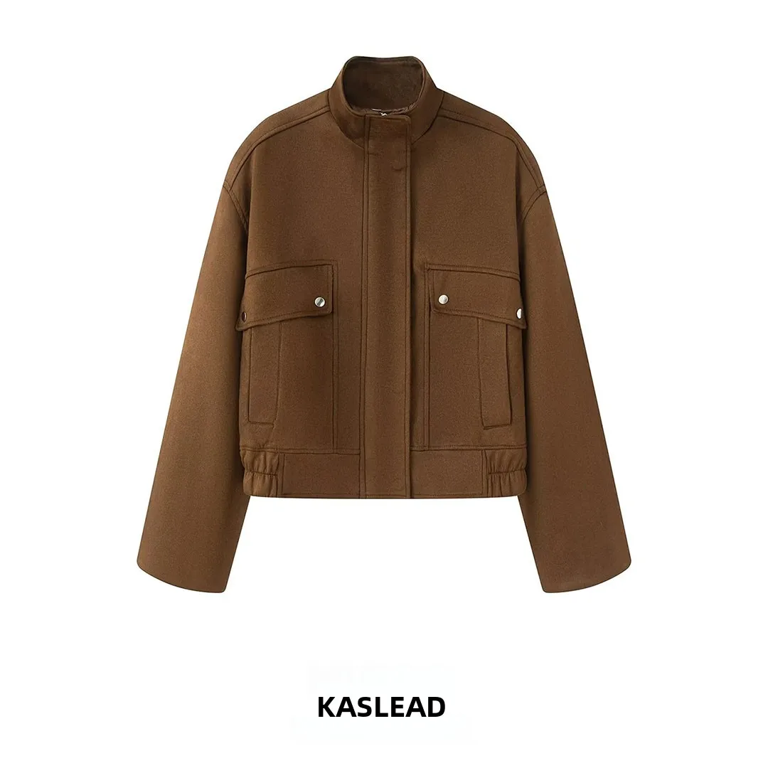 KASLEAD New Women's Fashion American Retro Deer Skin Velvet High-End Feel Casual Motorcycle Jacket Loose Fit Long Sleeve Zipper