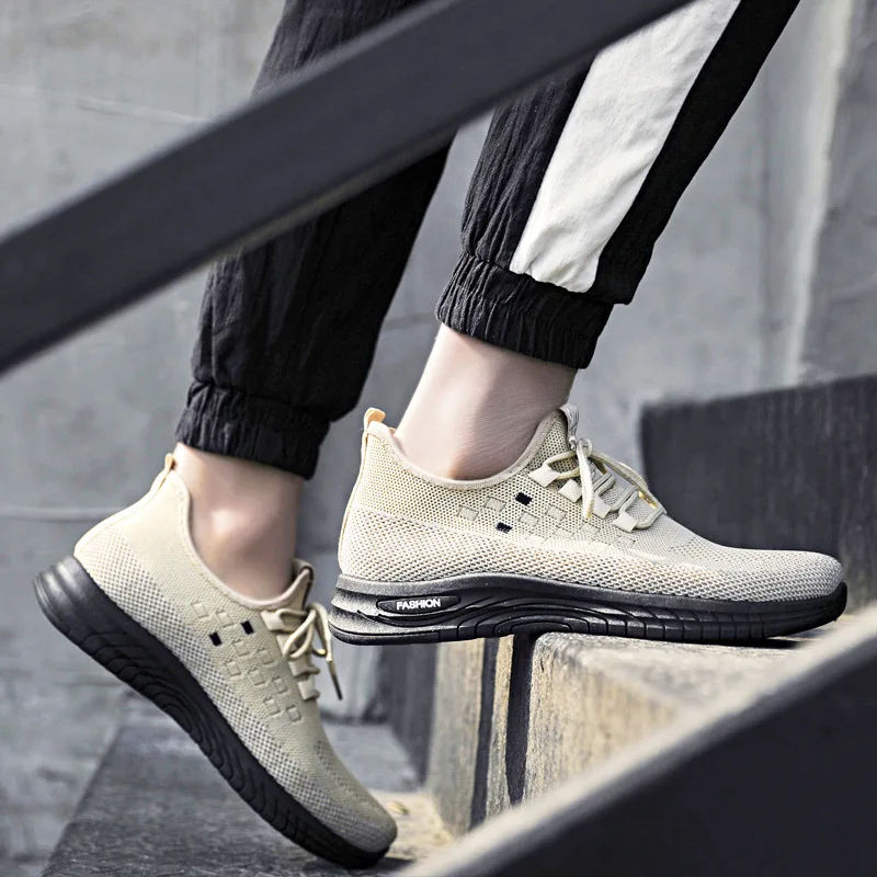 Shoes Men's Spring and Summer Flying Weaving Lacing Lightweight Sports Casual Trendy  Breathable