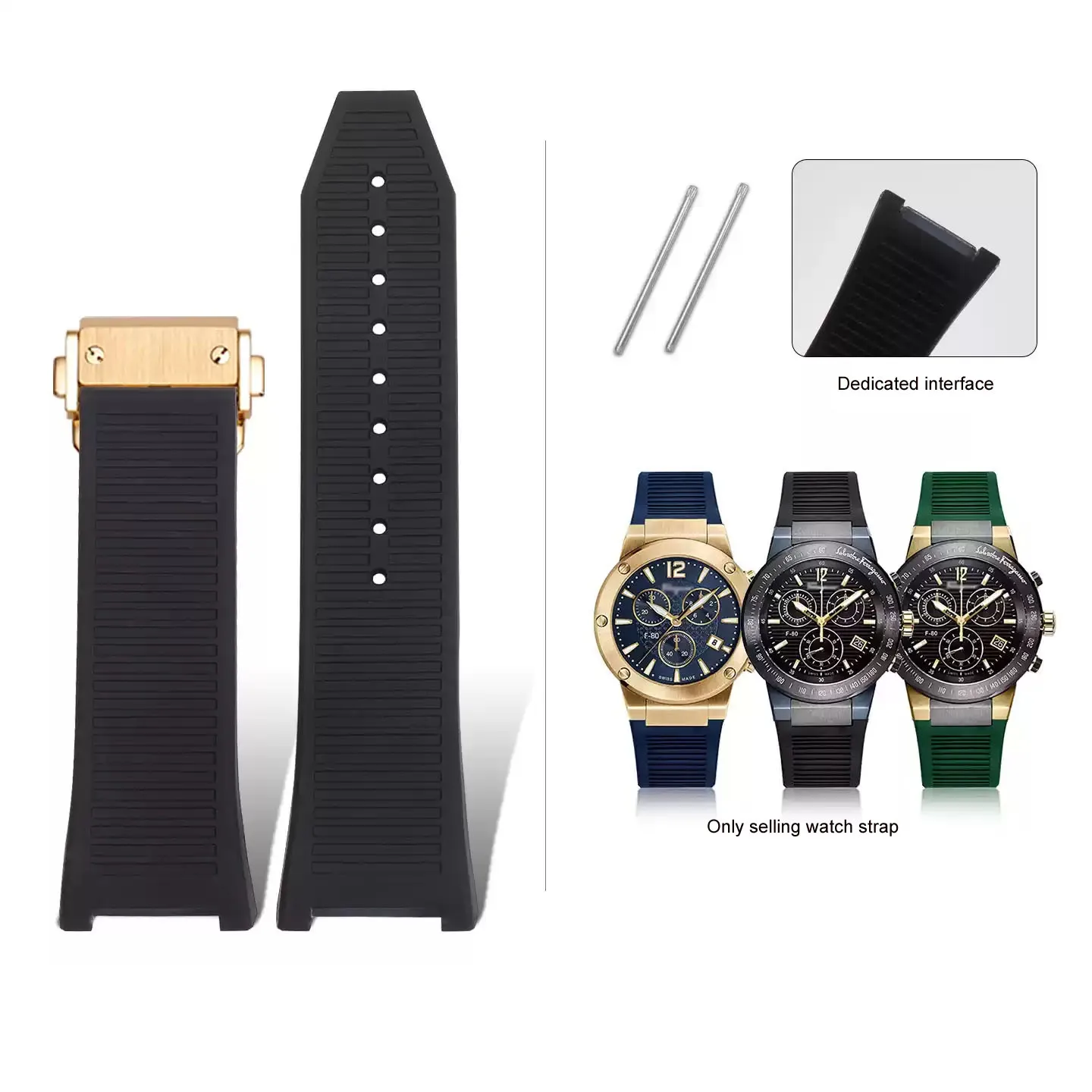 Премиум водонепроницаемый ремешок для часов Ferragamo Sports Series Three Eyes F80 F-80, резиновый силиконовый мужской ремешок с выемками, 26 мм