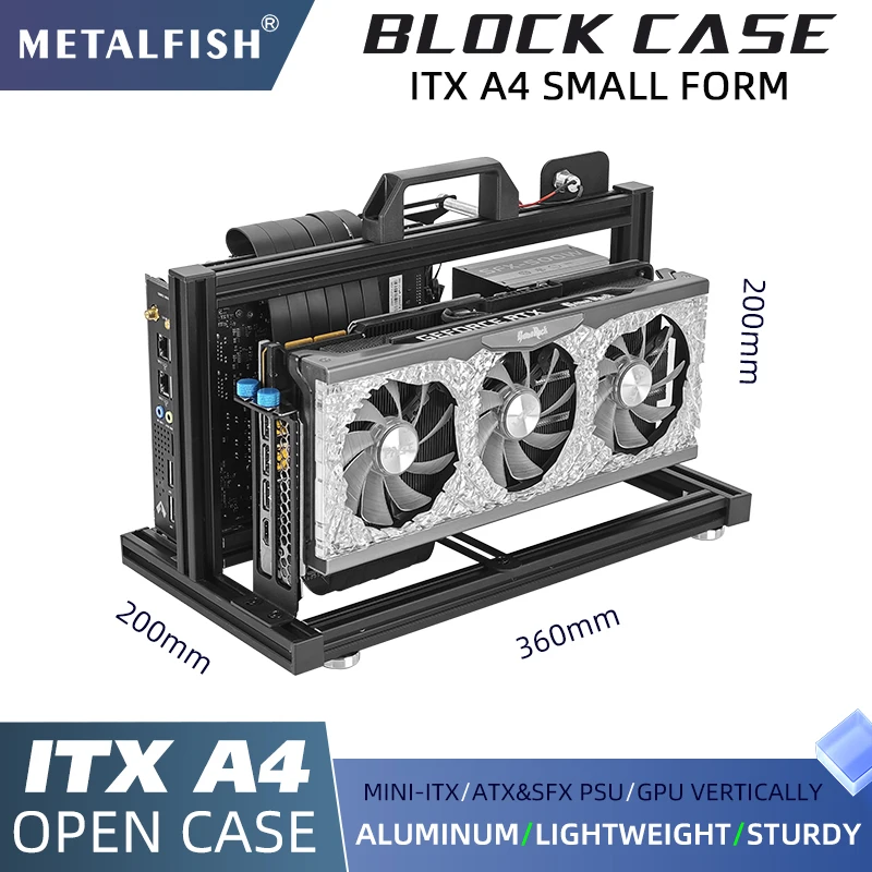 METALFISH aluminium ITX A4 otwarta ramka MINI Case wsparcie płyta główna MINI-ITX GPU pionowo 240 chłodnica cieczy Gamer DIY szafka