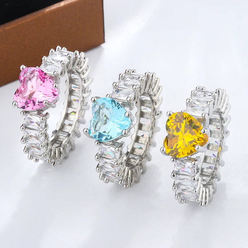 Women's 925 Silver Heart Cubic Zirconia Ring, Romantic Wedding Gift