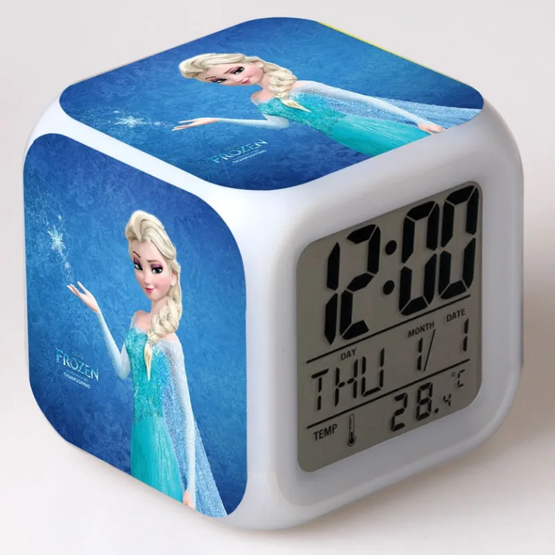 Disney Frozen LED Alarm Clock Cartoon Electronic Clock Colorful Color Changing Clocks Temperature Date Kids Bedroom Home Decor