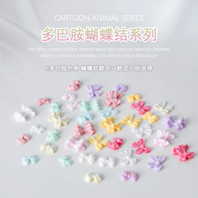 100PCS Shimmer 3D Bow Tie Nail Art Charms Accessories For Glitter Nails Decoration Design Supplies Material Manicure Decor Parts