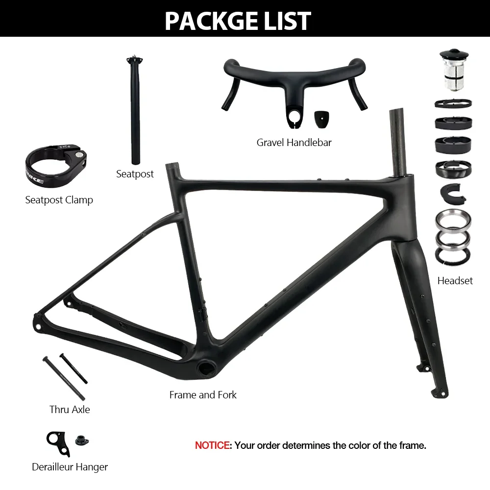 CW New Carbon Gravel Frame 700C*45C Bike Frame BB386 Gravel Frame Disc Gravel Frameset Gravel Fork  Gravel Bike Handlebar