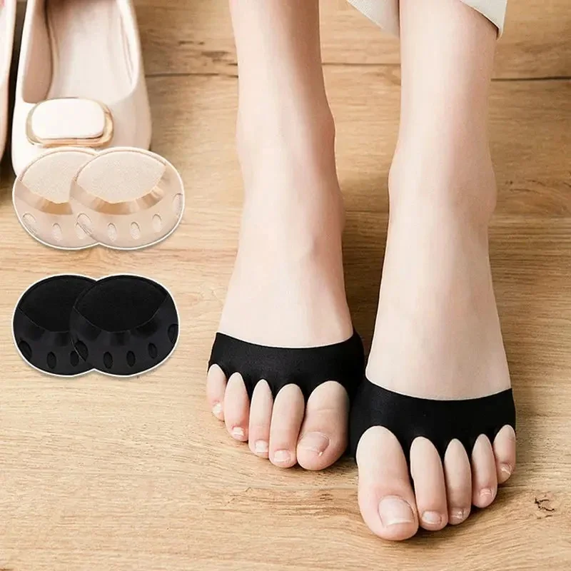 1/2/3pairs Forefoot Pad Five Fingers Socks Sweat-Absorbent Anti-Pain Invisible Toe Separated Socks For Women'S High Heel Sandals