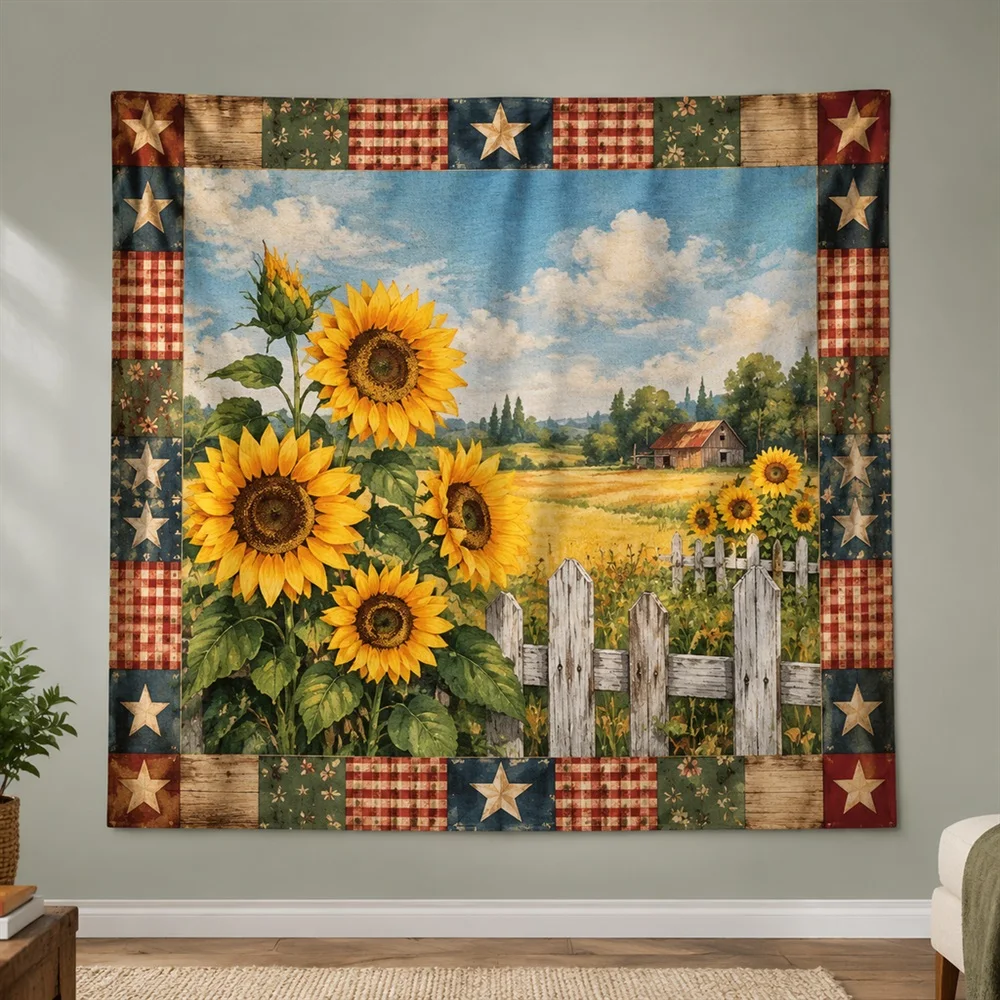 VIKAMA Sunflower Field Clustered Groups Tapestry Wall Hanging, American Wall Decor Tapestries for Living Room Bedroom Kids Room