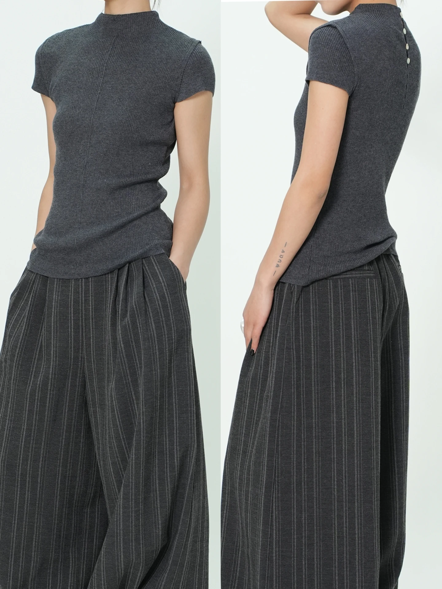 

Женская футболка Airroom в минималистичном стиле, эластичная, облегающая, с коротким рукавом, вязаная, однотонная, для повседневной носки