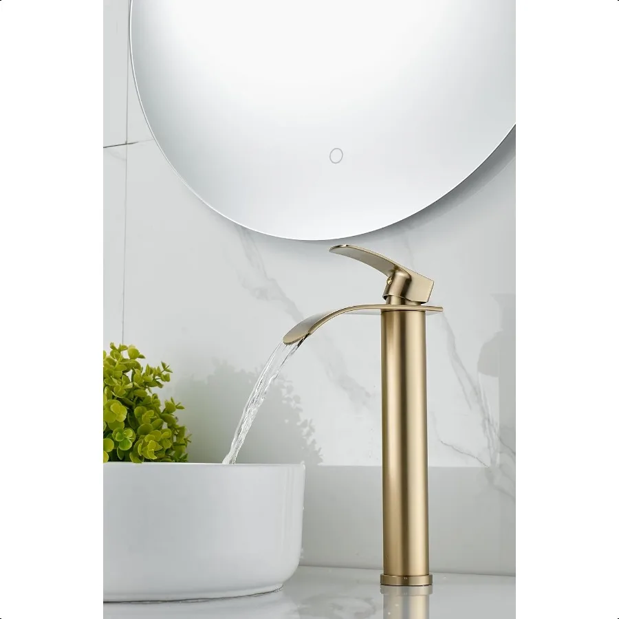 

Waterfall Faucet Brushed Gold Bathroom Vel Sink Faucet Single Handle One Hole Vanity Basin Faucet Stainl Steel Deck Mount with