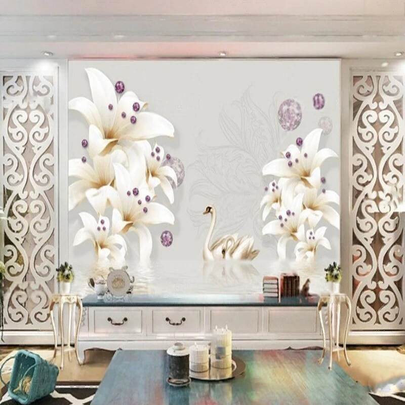 Modern three-dimensional fashion simple and luxurious jewelry lily TV luxurious home decoration bedroom sofa background Wall