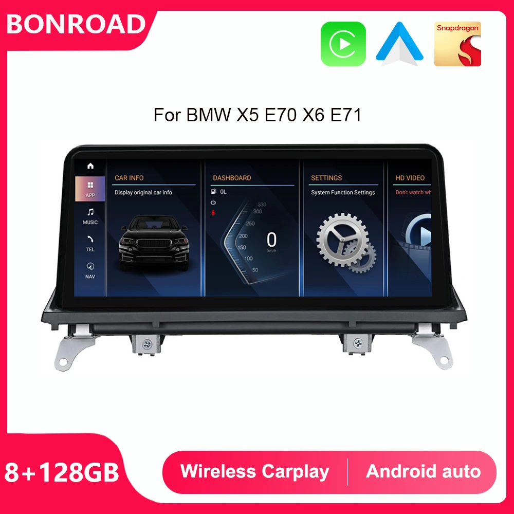 Bonroad 8GB 128GB Android 13 Car Radio Screen For BMW X5 E70 X6 E71 CCC CIC Multimedia Player CarPlay GPS Navigation Monitor