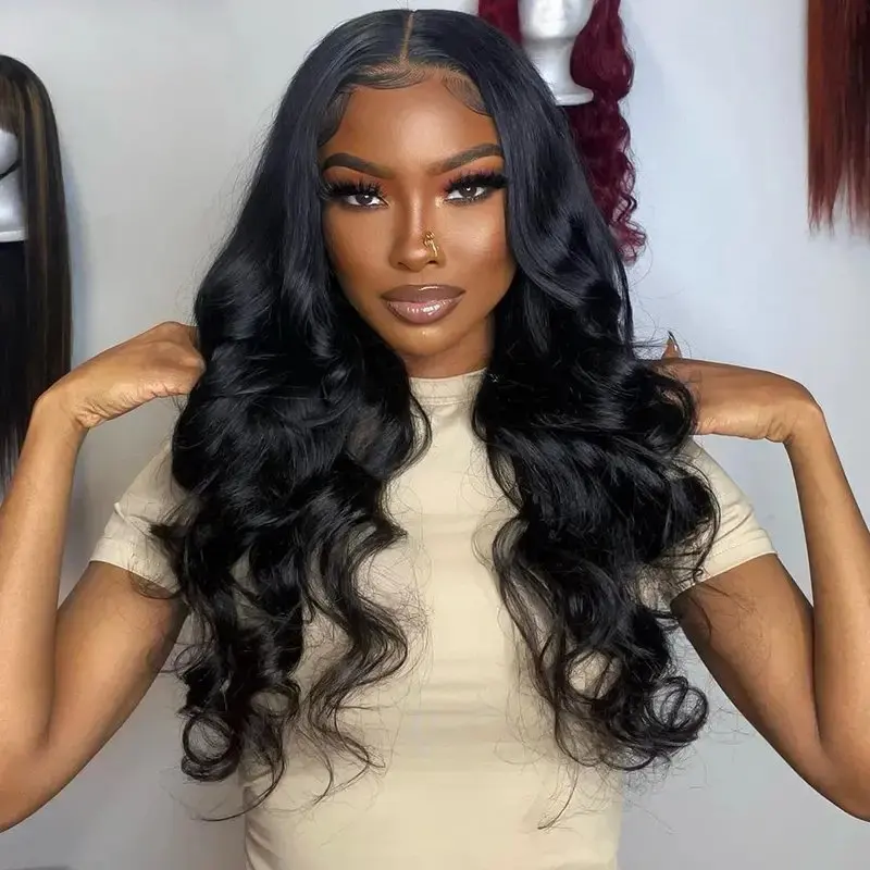 Rosabeauty 250% Density 13x6 HD Lace Frontal Wig Transparent Front Human Hair Body Wave Wigs Glueless For Women 30 32 Inch