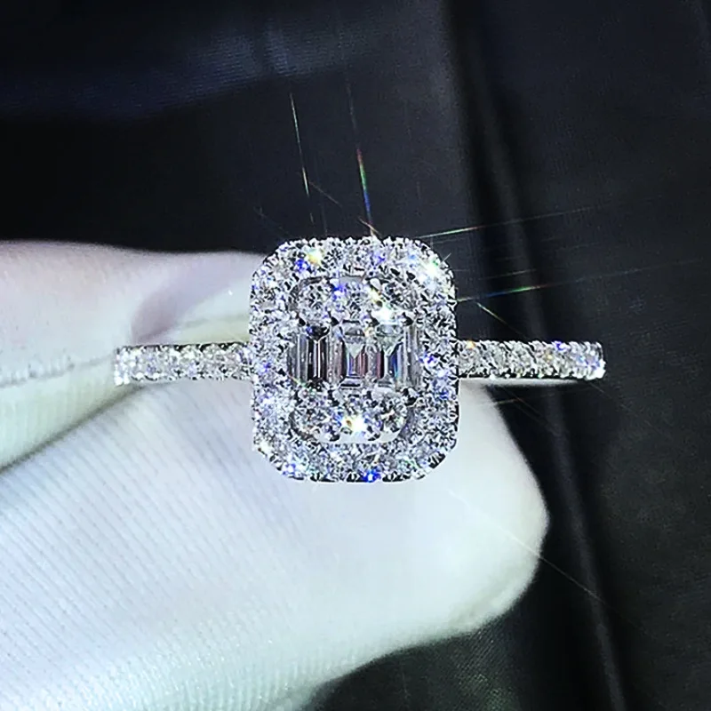 Feine Damenringe mit Großem Quadratischen 925 Sterling Silber Champagner-Zirkonia-Stein, Schmuck für Frauen, Versprechen und Verlobungsringe