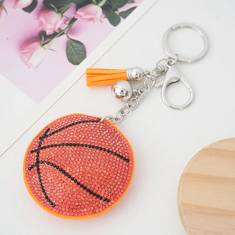 Creative Ball Volleyball Crystal Keychain Pendant with Metal Keyring for Women\'s Bags and Car Key Accessories Wholesale Price