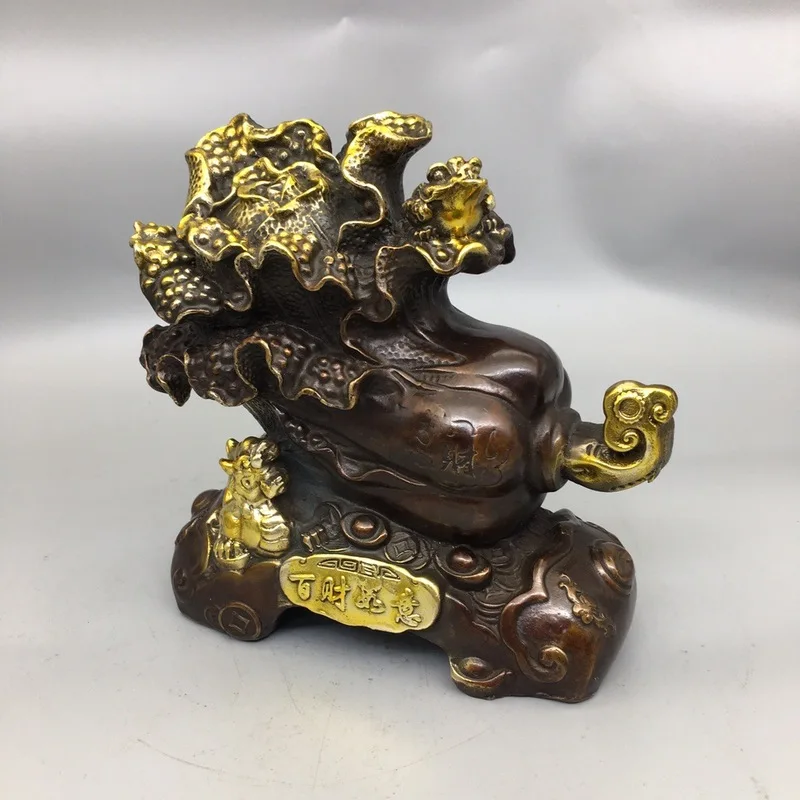 Copper ornament symbolizing prosperity wealth, treasure bowl, cabbage and gourd, auspicious craft gift for home entr