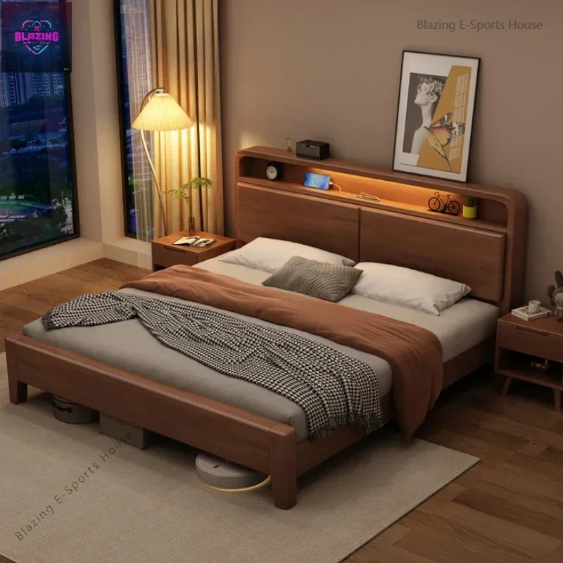 

Home Minimalist Double Bed Nordic Solid Wood Cheap Boy Frame Storage Bed Modern Student Heighten Small Family Muebles Furniture