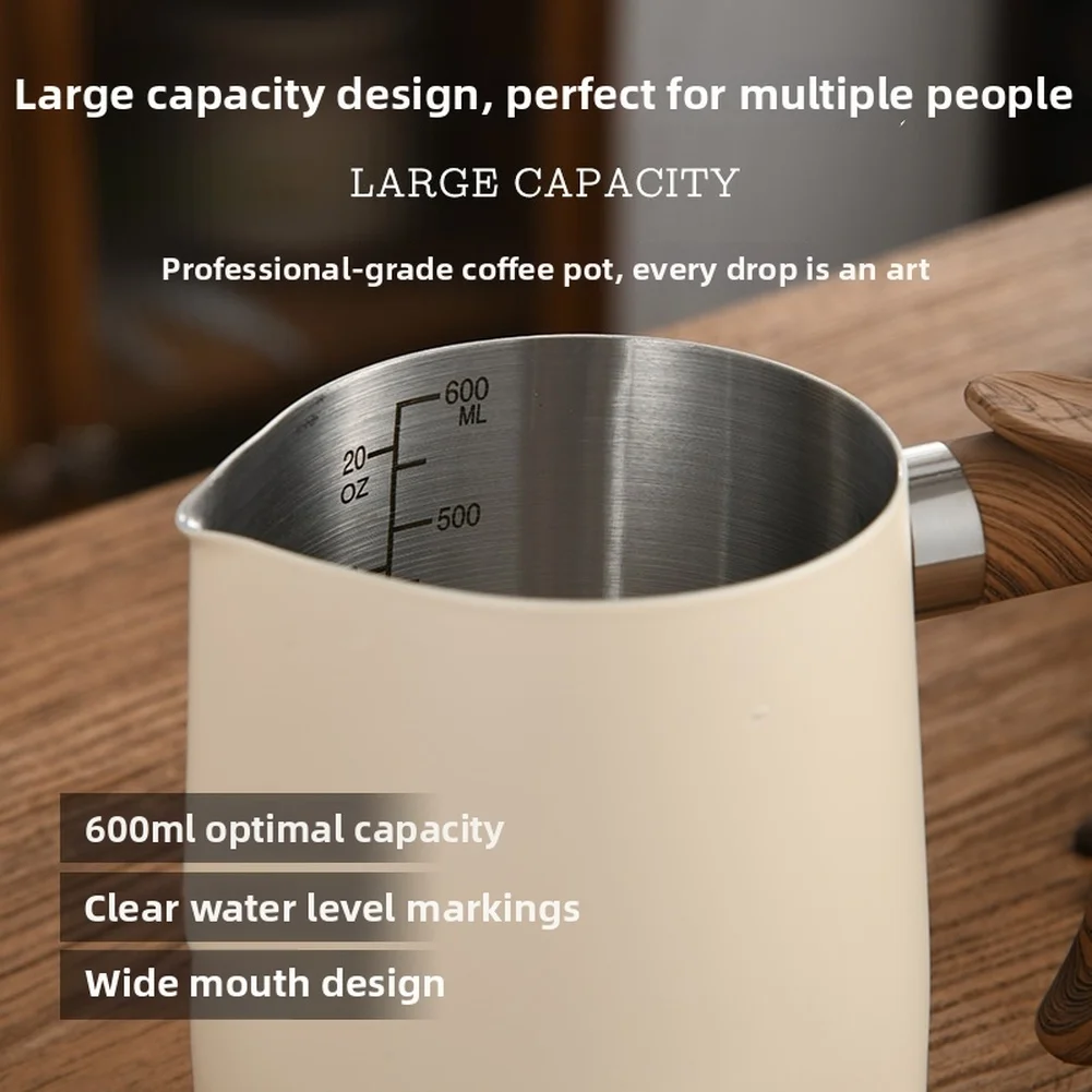

1 Piece 600ml Stainless Steel Milk Frothing Pitcher With Wood Grain Handle For Espresso Latte Art Coffee Making Tool