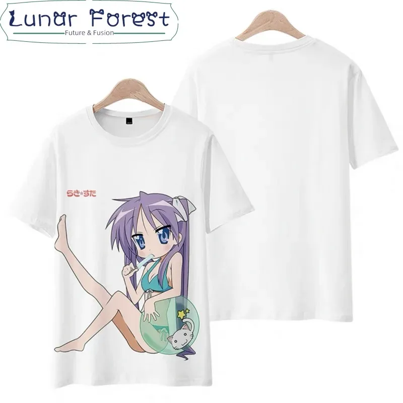 

Lucky star hiiragi kagami 3D impression ã o camiseta ver ã o moda em torno do pesco ç o manga curta popular anime japon