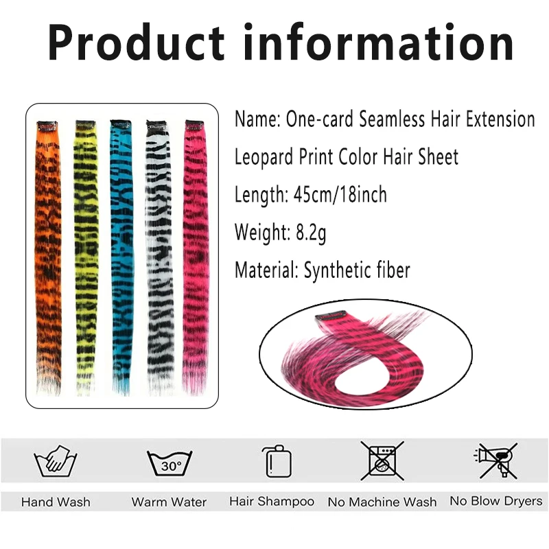 Extensión de Cabello Sintético de Color con Tarjeta, Invisible y Sin Rastros, Estampado de Leopardo, Largo Lacio con Mechón Colgante 2
