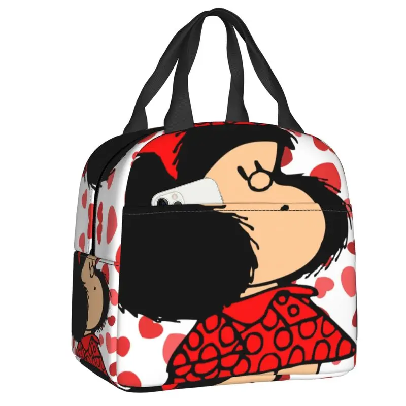 Fiambrera de Mafalda Happy Cycling para mujer, bolsa de almuerzo con aislamiento térmico de dibujos animados, bolsas de mano para niños, escuela y Picnic